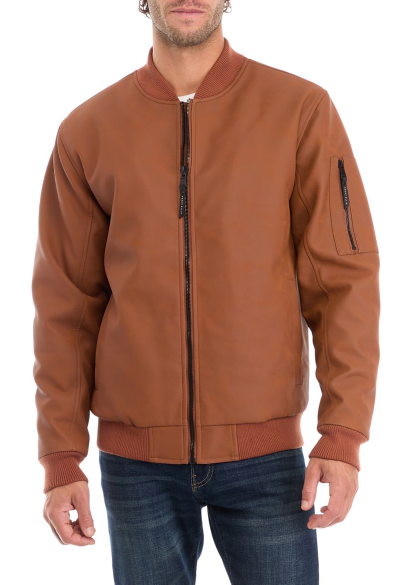 Mens Faux Leather Bomber Jacket