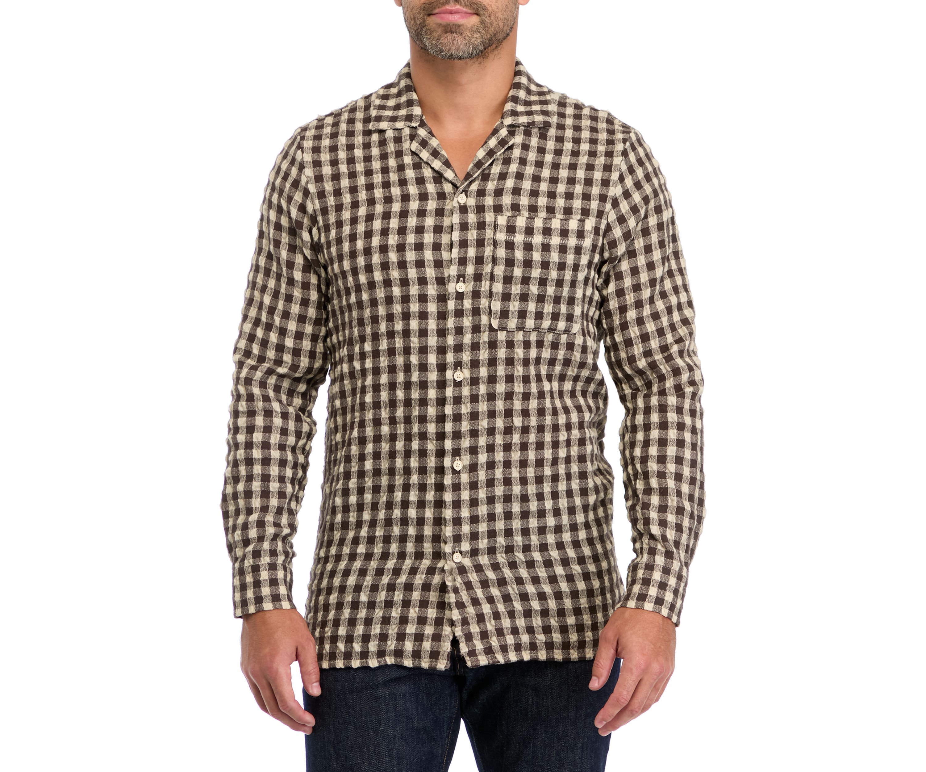Seersucker Wool Check Print Shirt 