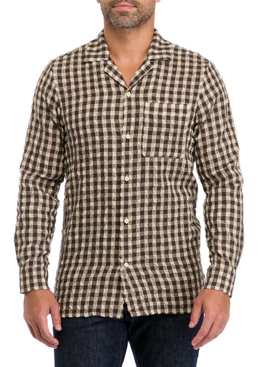 Seersucker Wool Check Print Shirt 