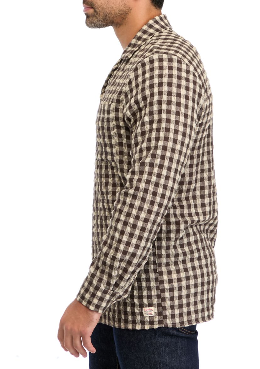 Seersucker Wool Check Print Shirt 