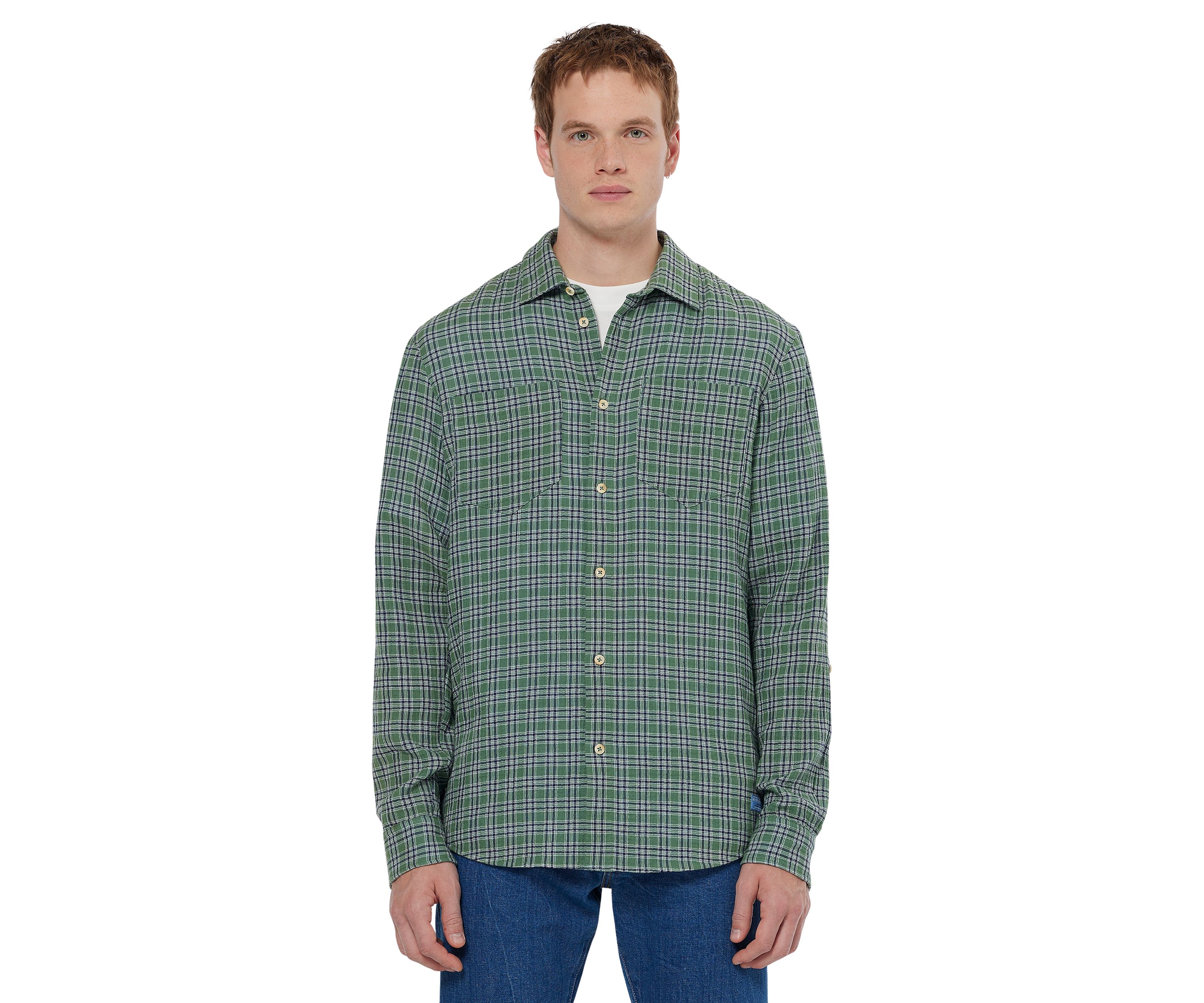 LS DOUBLE FACE CHECK:S:DARK GREEN