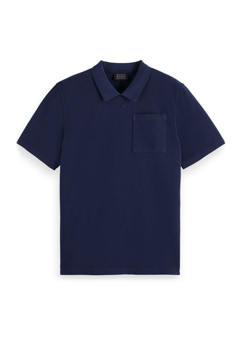 Mens Garment Dyed Chest Pocket Polo Shirt