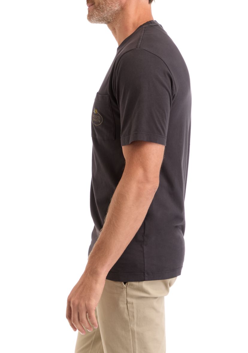 Mens Short Sleeve Logo Garment Dyed Pocket T-Shirt
