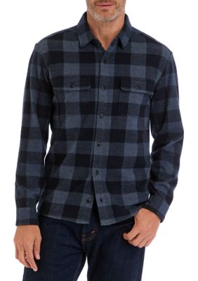 FOR THE REPUBLIC Men's Long Sleeve Plaid Stretch Flannel Shirt, Navy Blue, 2XL