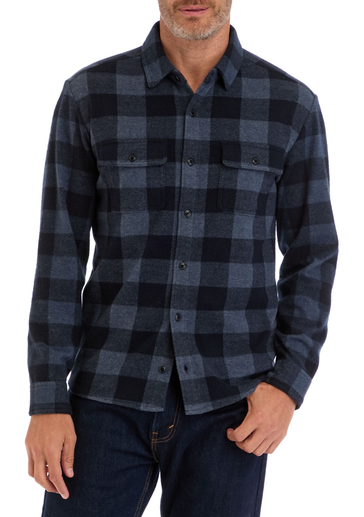 Mens Long Sleeve Plaid Stretch Flannel Shirt