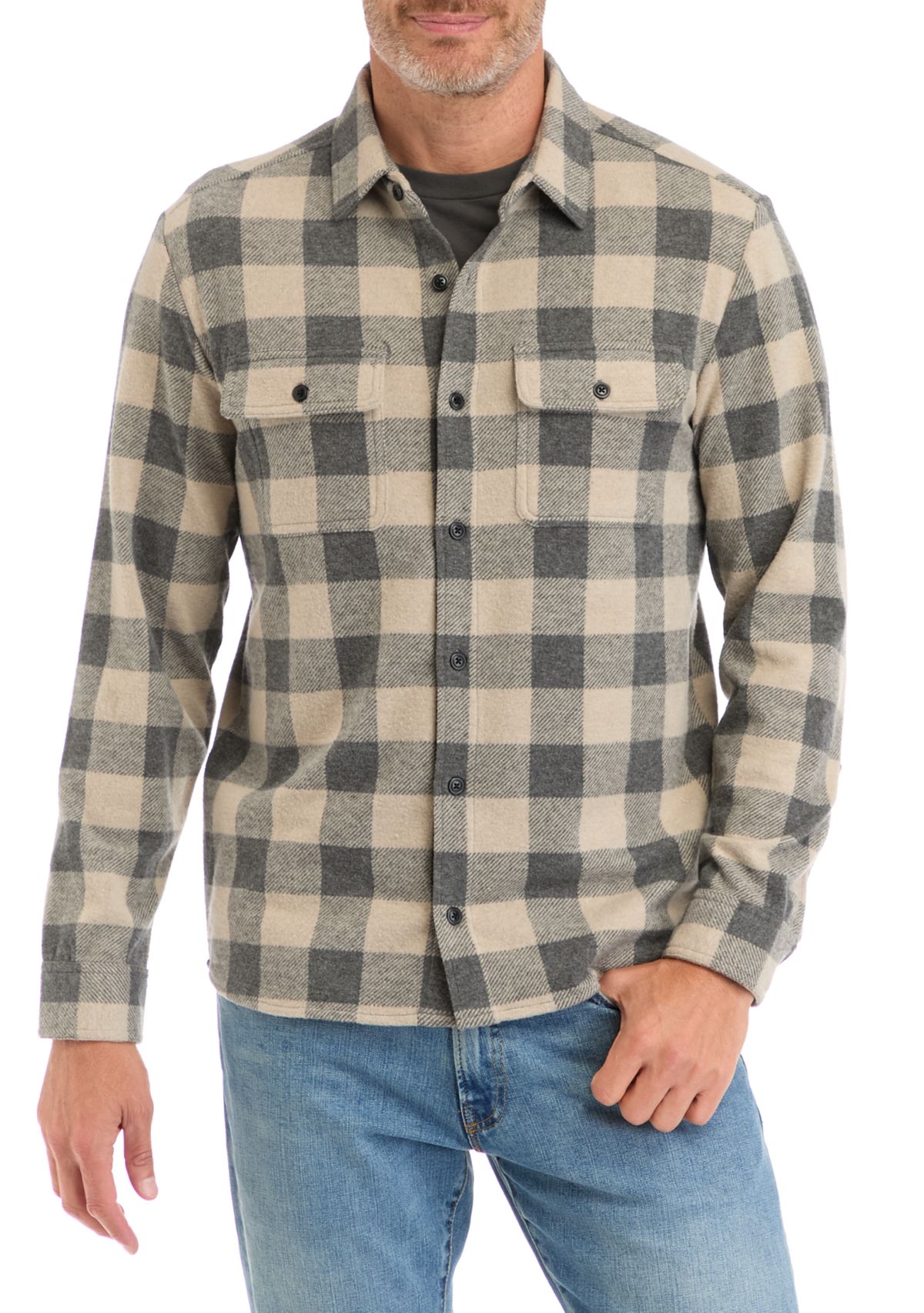Mens Long Sleeve Plaid Stretch Flannel Shirt