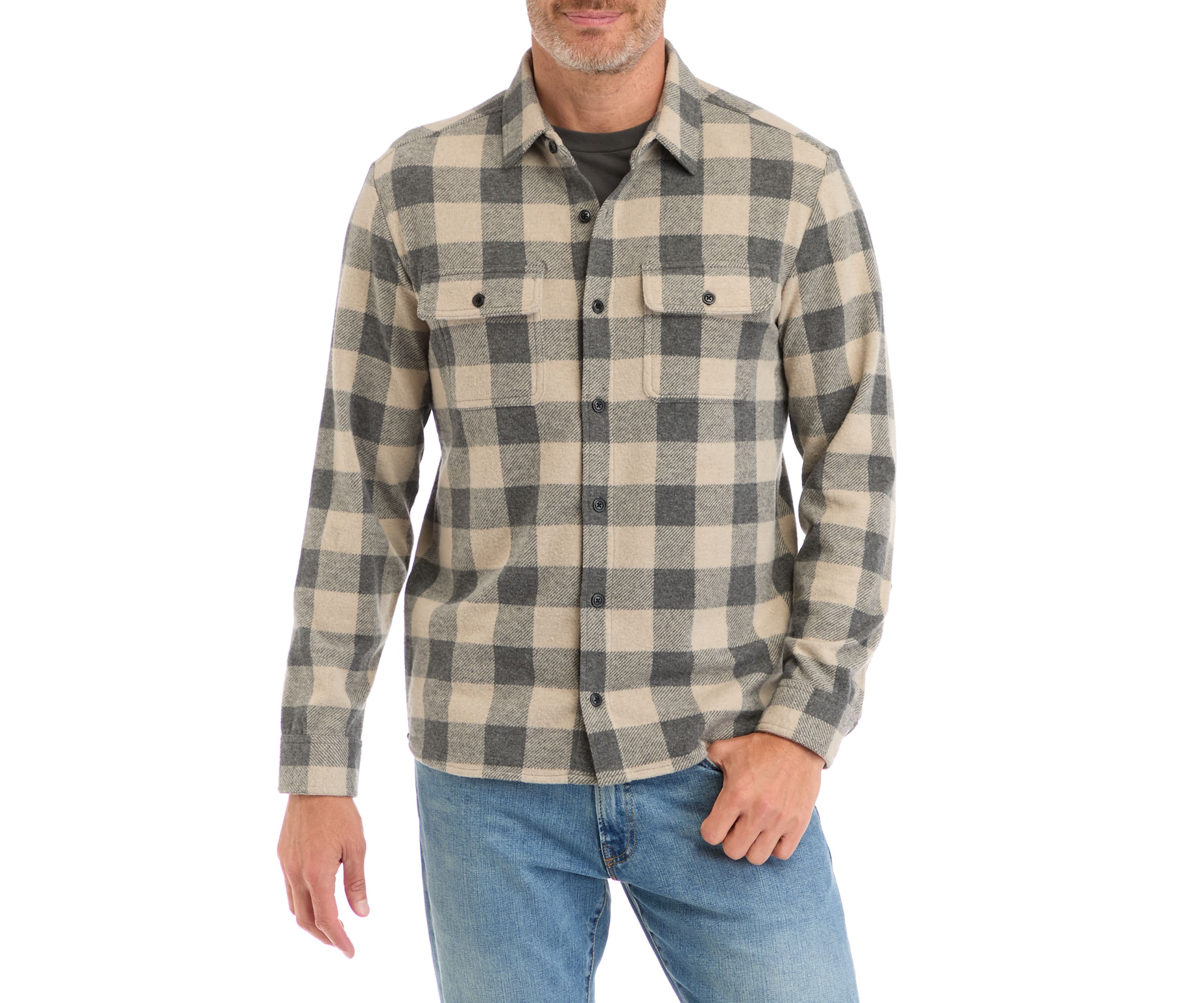 Mens Long Sleeve Plaid Stretch Flannel Shirt