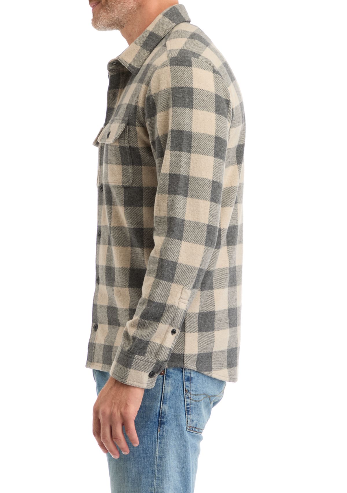 Mens Long Sleeve Plaid Stretch Flannel Shirt