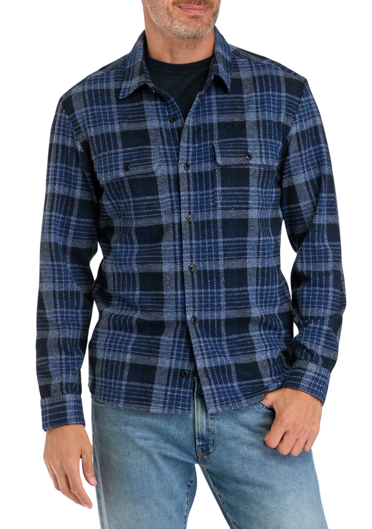 Mens Long Sleeve Plaid Stretch Flannel Shirt