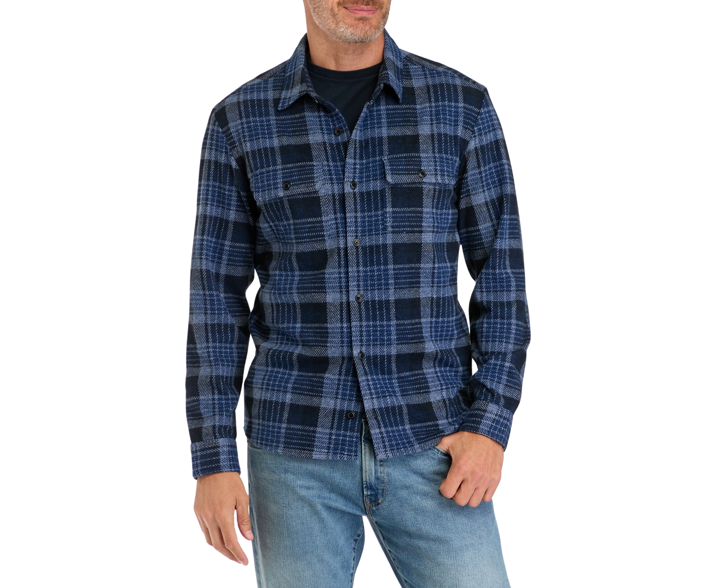 Mens Long Sleeve Plaid Stretch Flannel Shirt