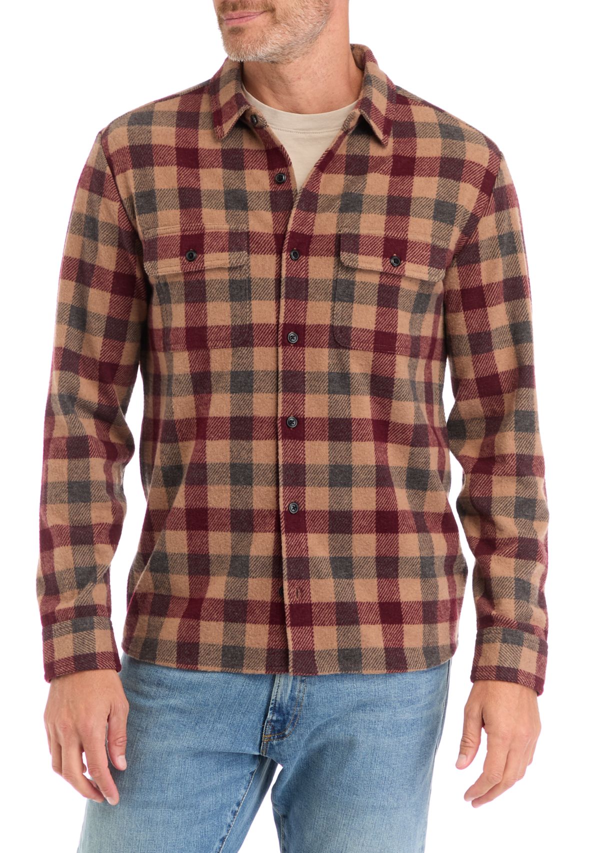 Mens Long Sleeve Plaid Stretch Flannel Shirt