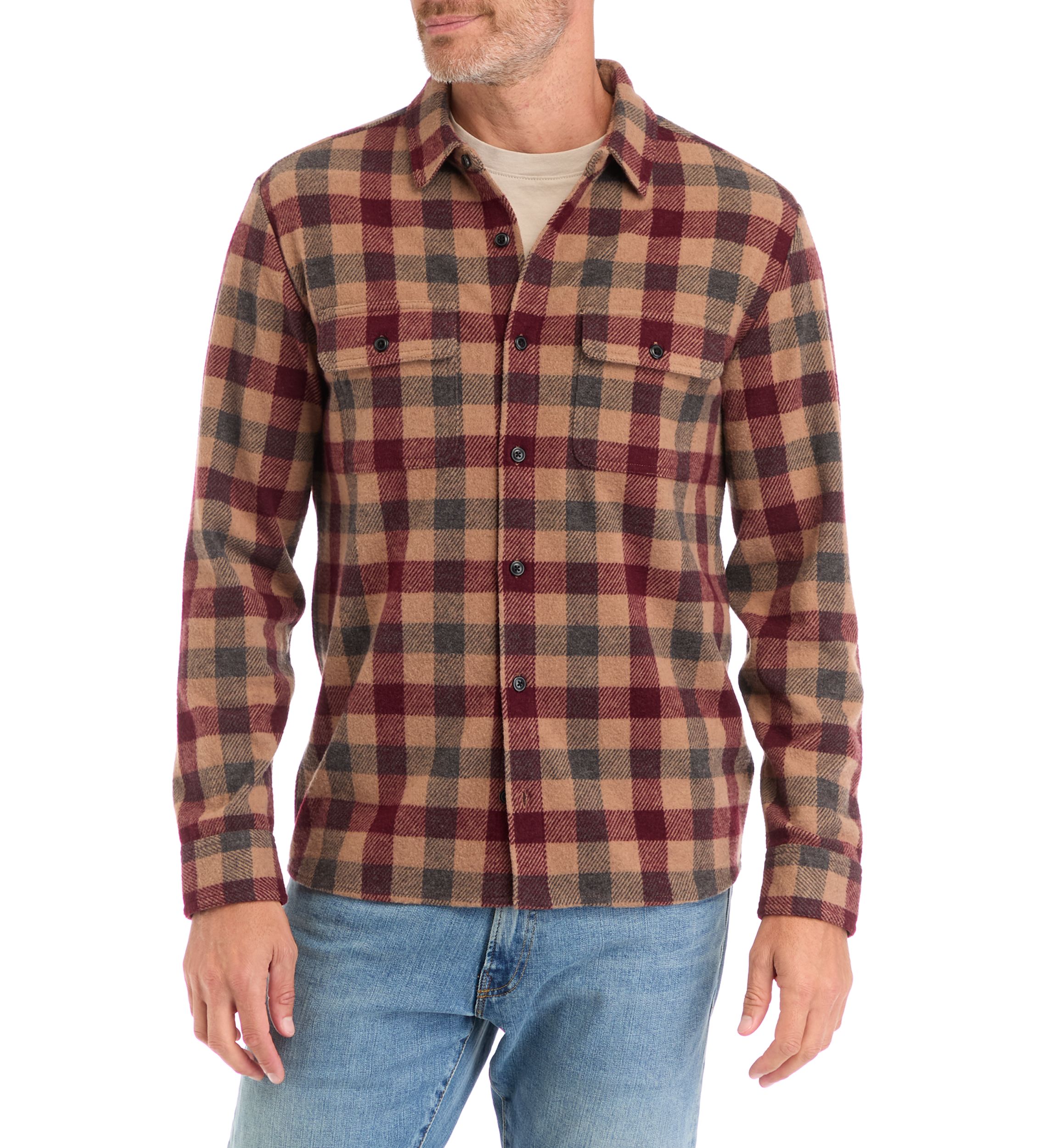 Mens Long Sleeve Plaid Stretch Flannel Shirt