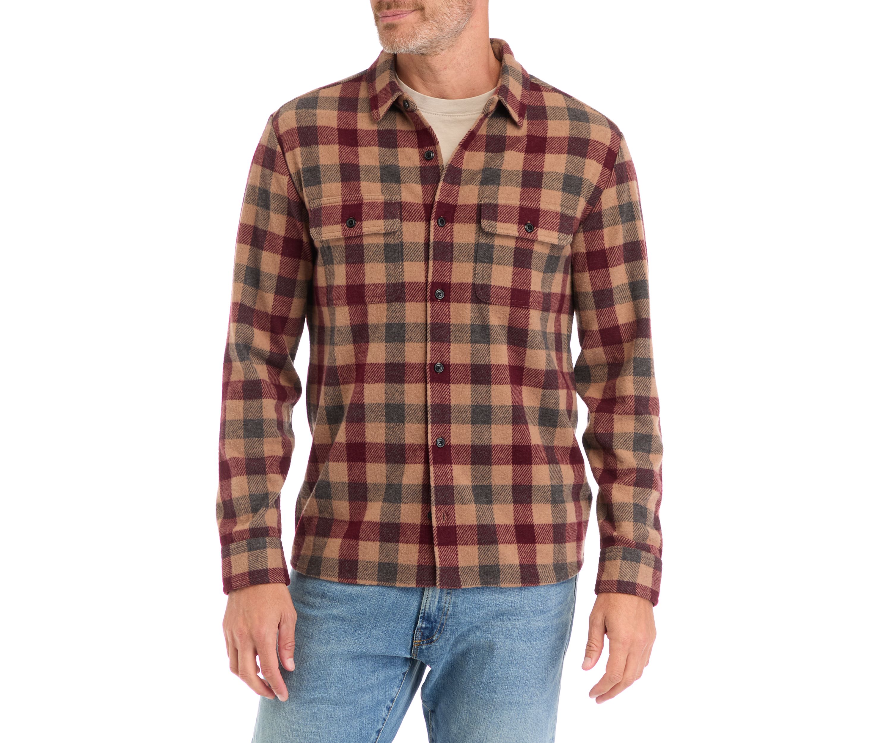 Mens Long Sleeve Plaid Stretch Flannel Shirt