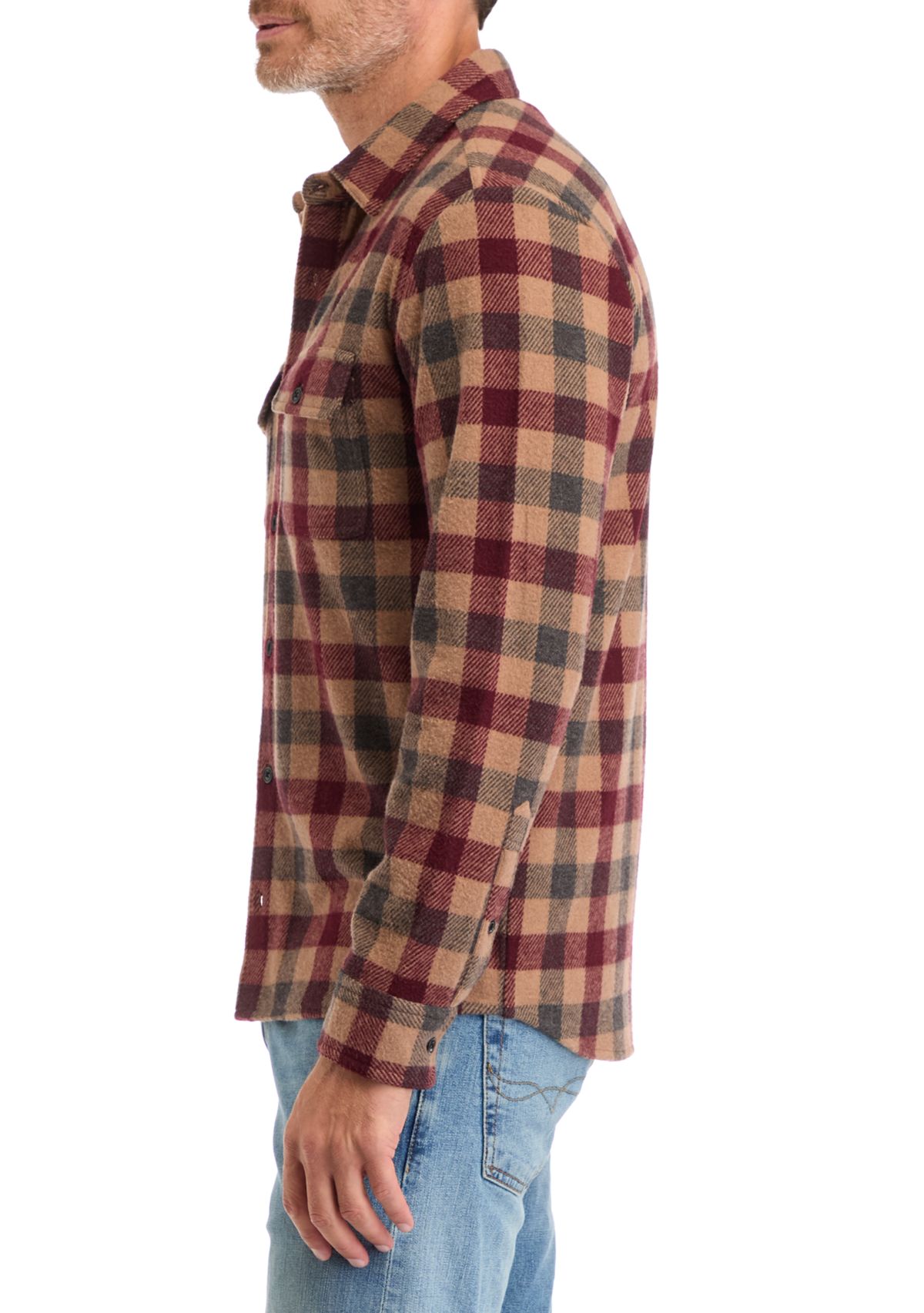 Mens Long Sleeve Plaid Stretch Flannel Shirt