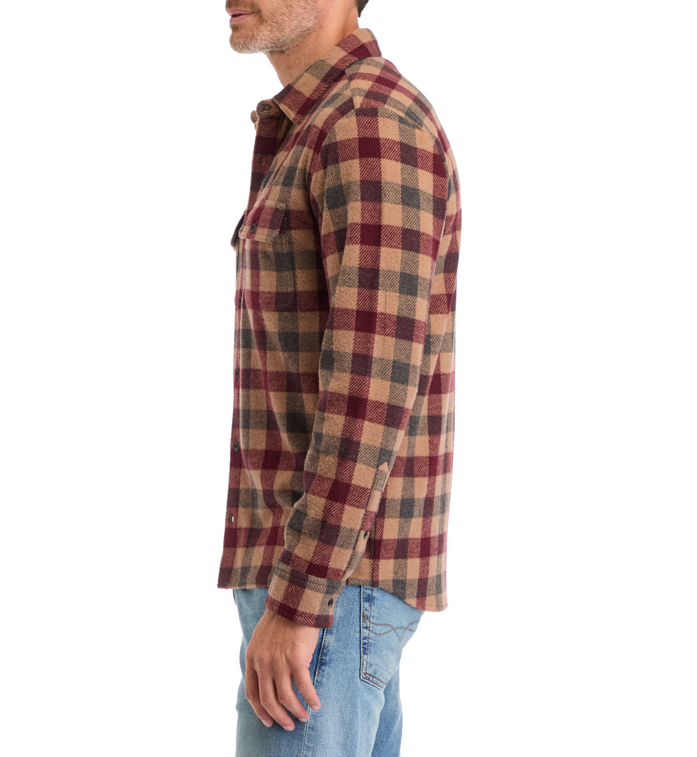 Mens Long Sleeve Plaid Stretch Flannel Shirt