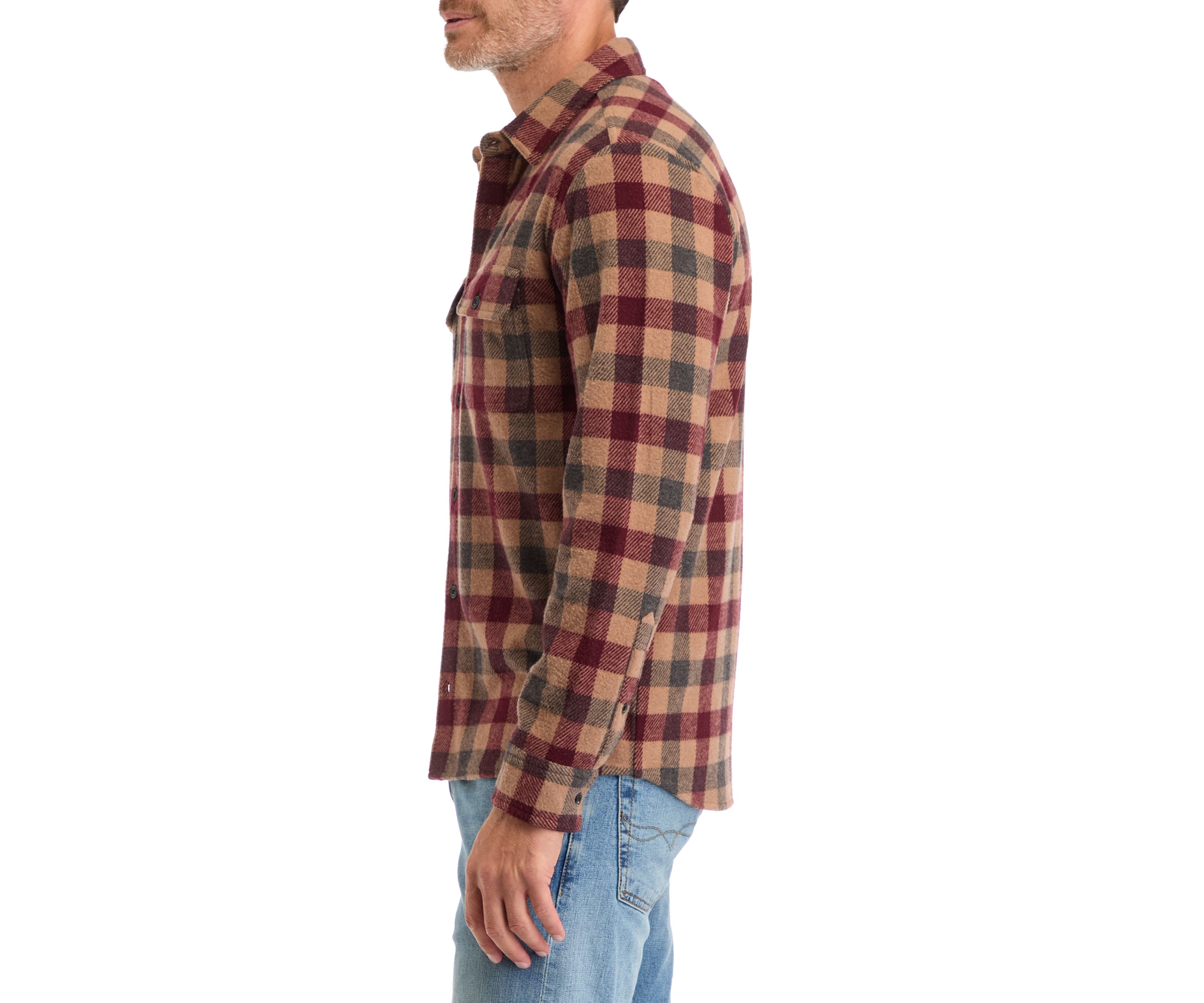 Mens Long Sleeve Plaid Stretch Flannel Shirt