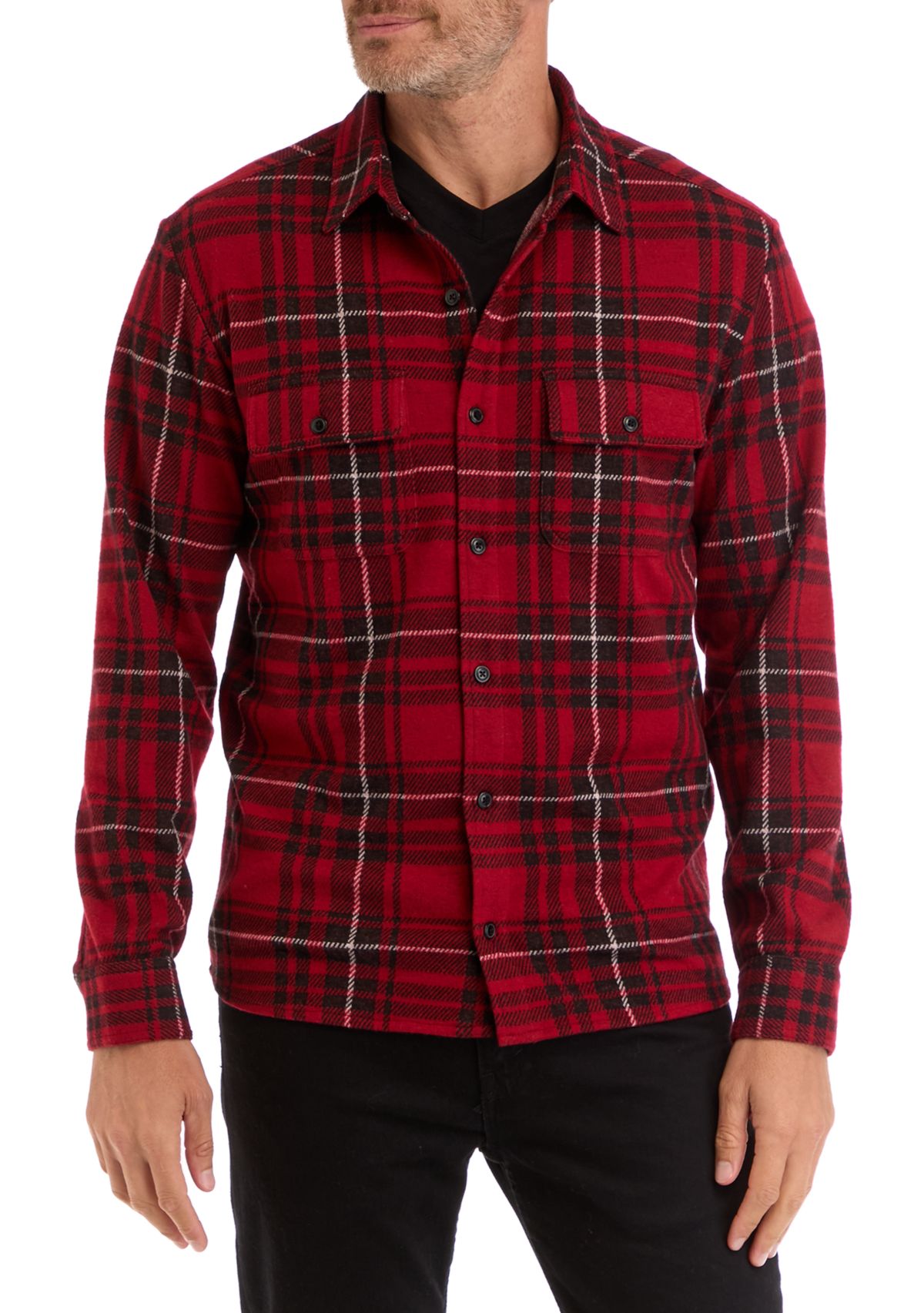 Mens Long Sleeve Plaid Stretch Flannel Shirt