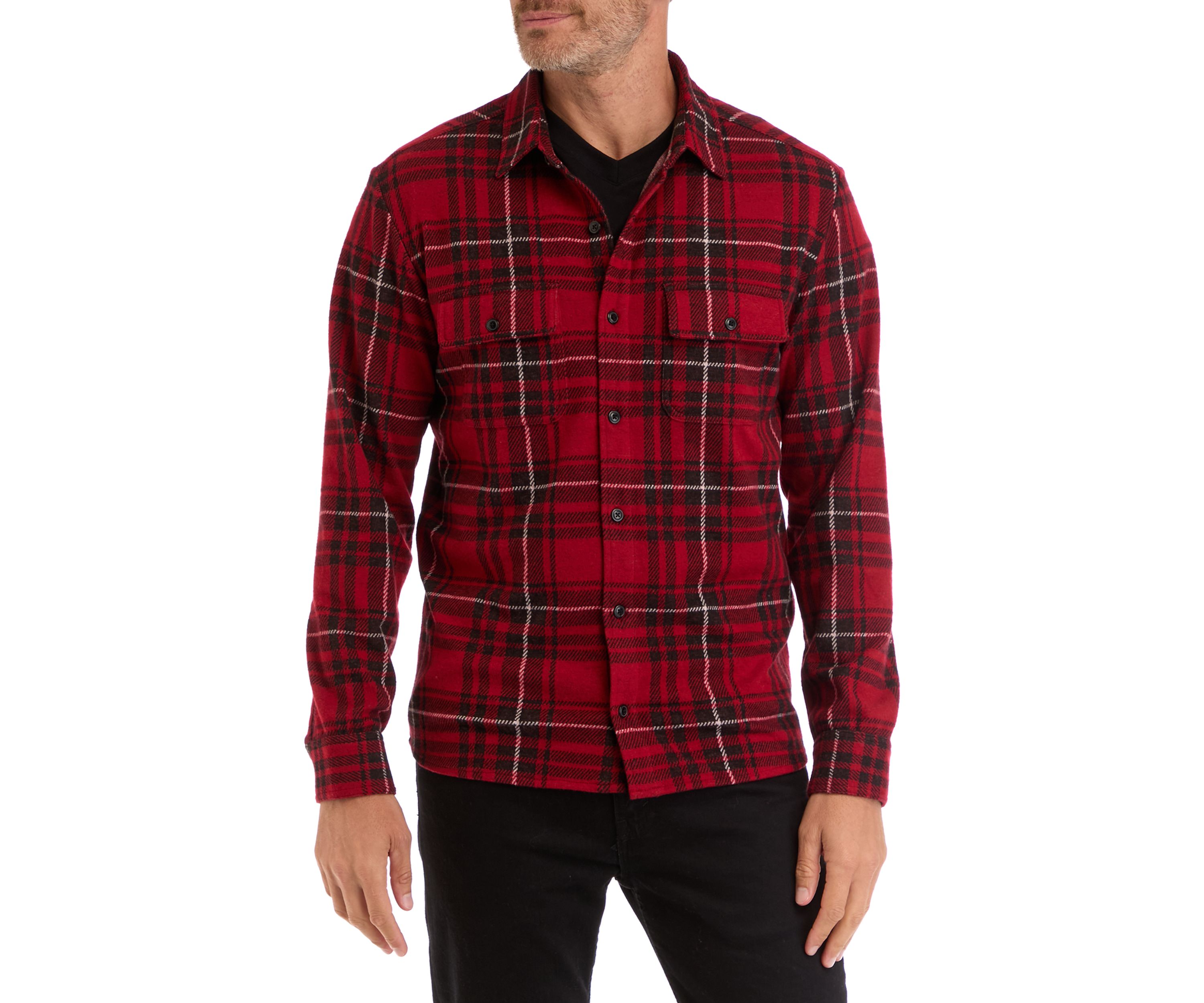 Mens Long Sleeve Plaid Stretch Flannel Shirt