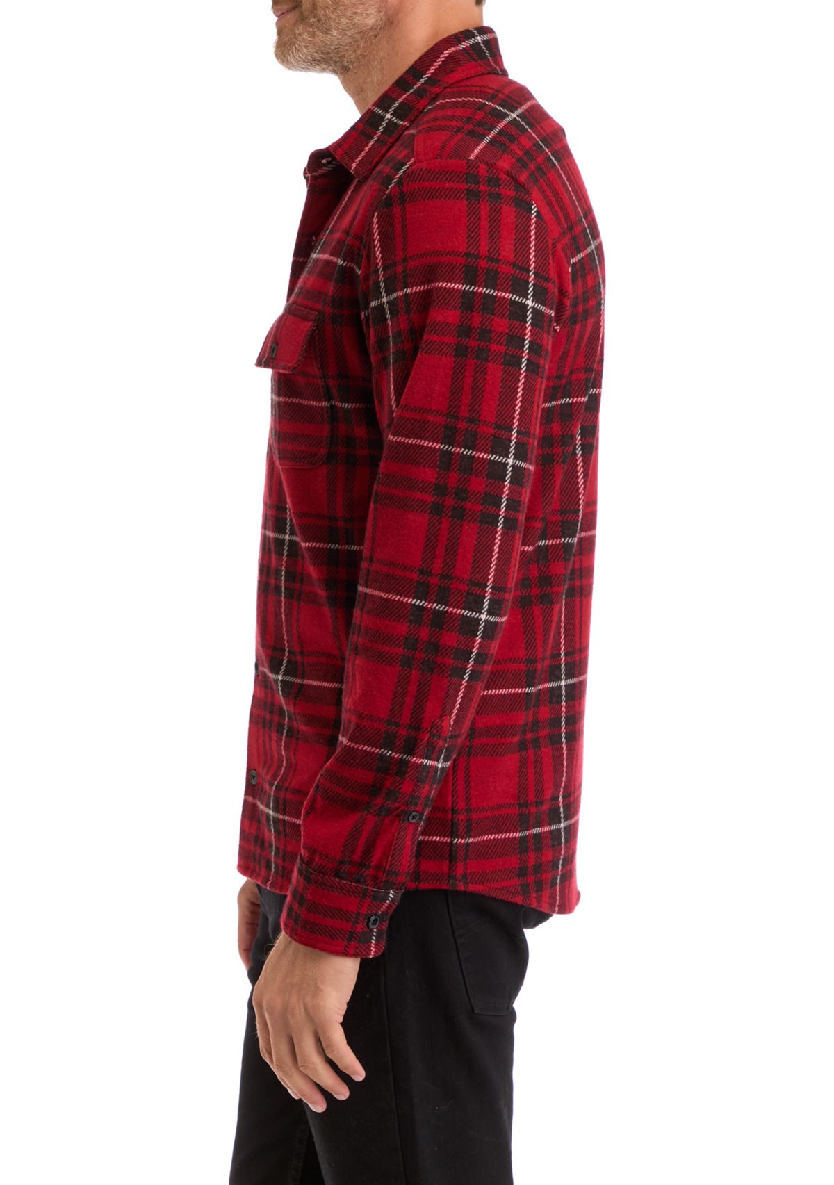 Mens Long Sleeve Plaid Stretch Flannel Shirt