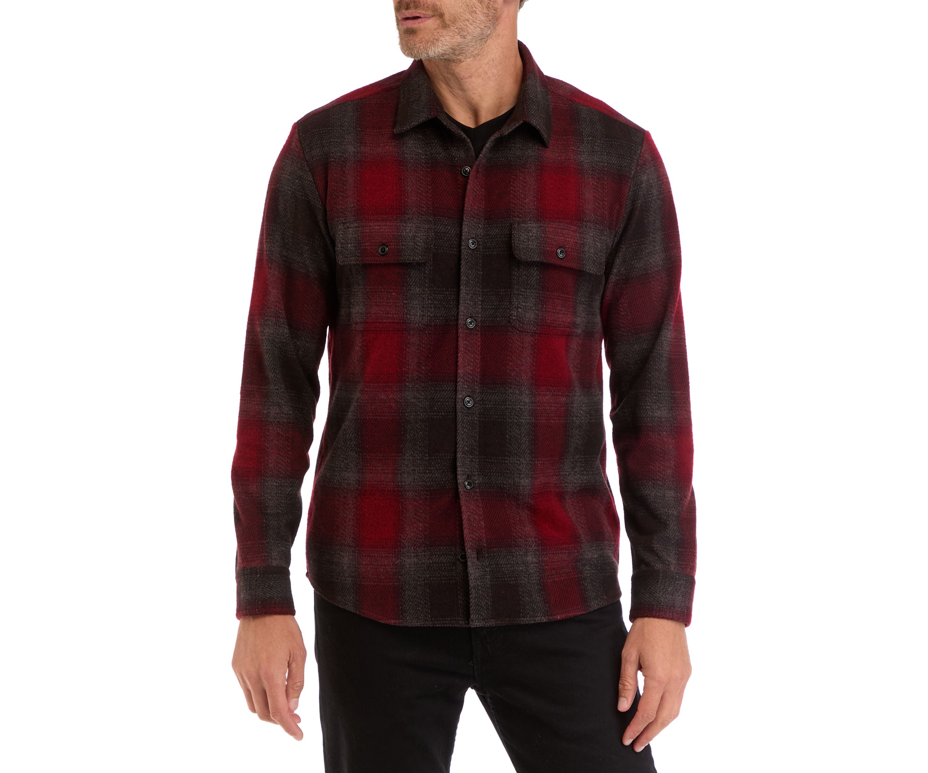 Mens Long Sleeve Plaid Stretch Flannel Shirt