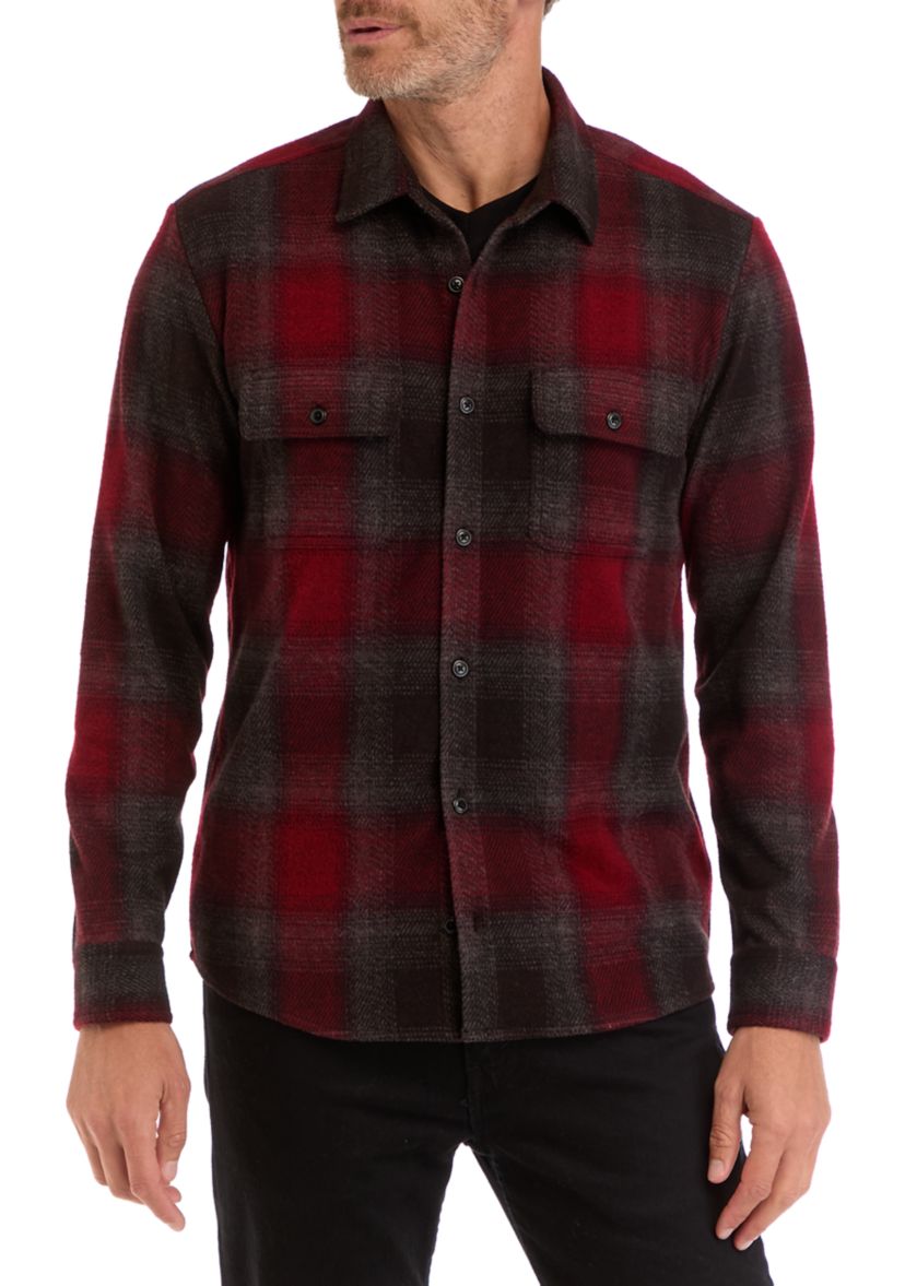 Mens Long Sleeve Plaid Stretch Flannel Shirt