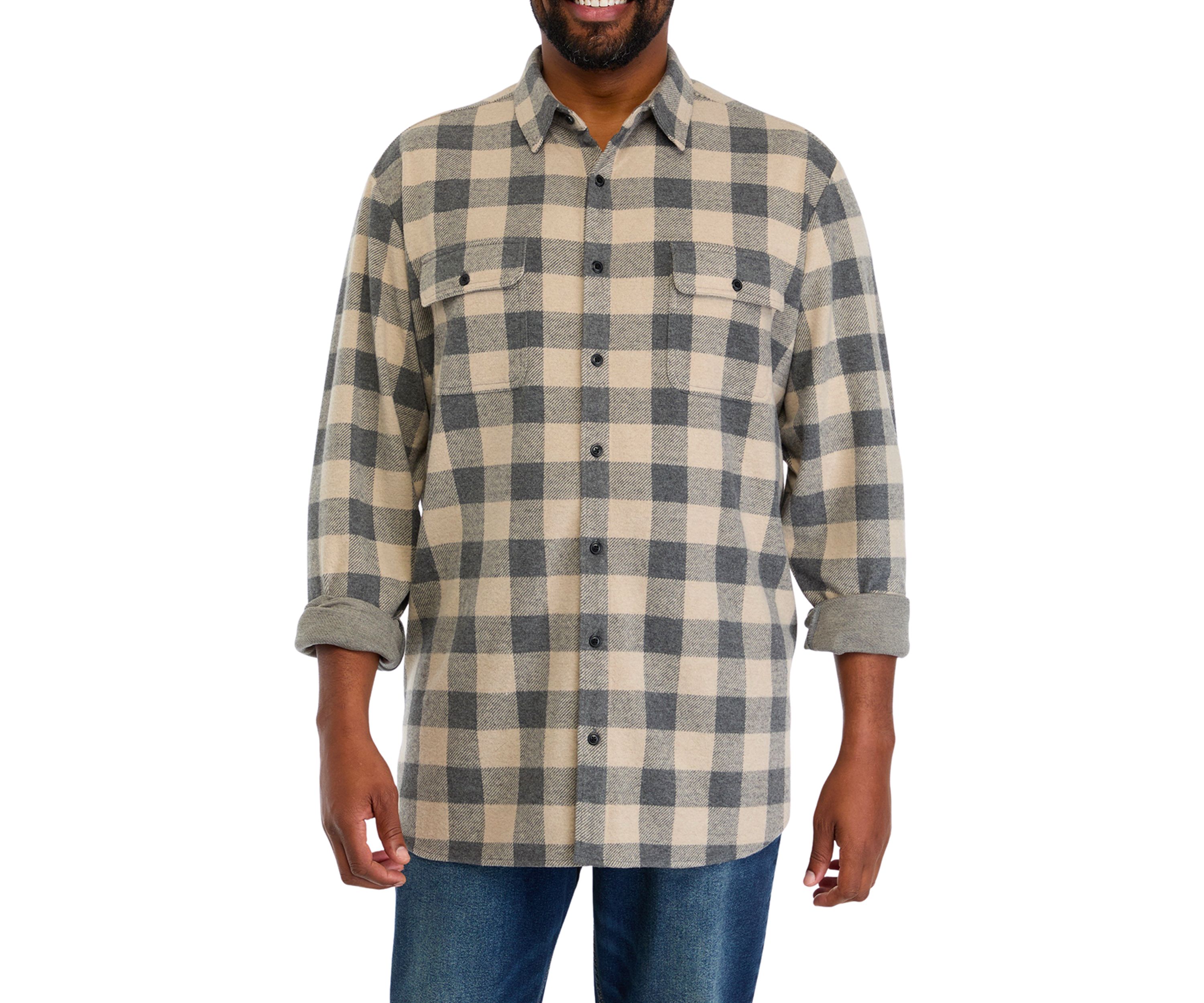 Big & Tall Long Sleeve Plaid Stretch Flannel Shirt