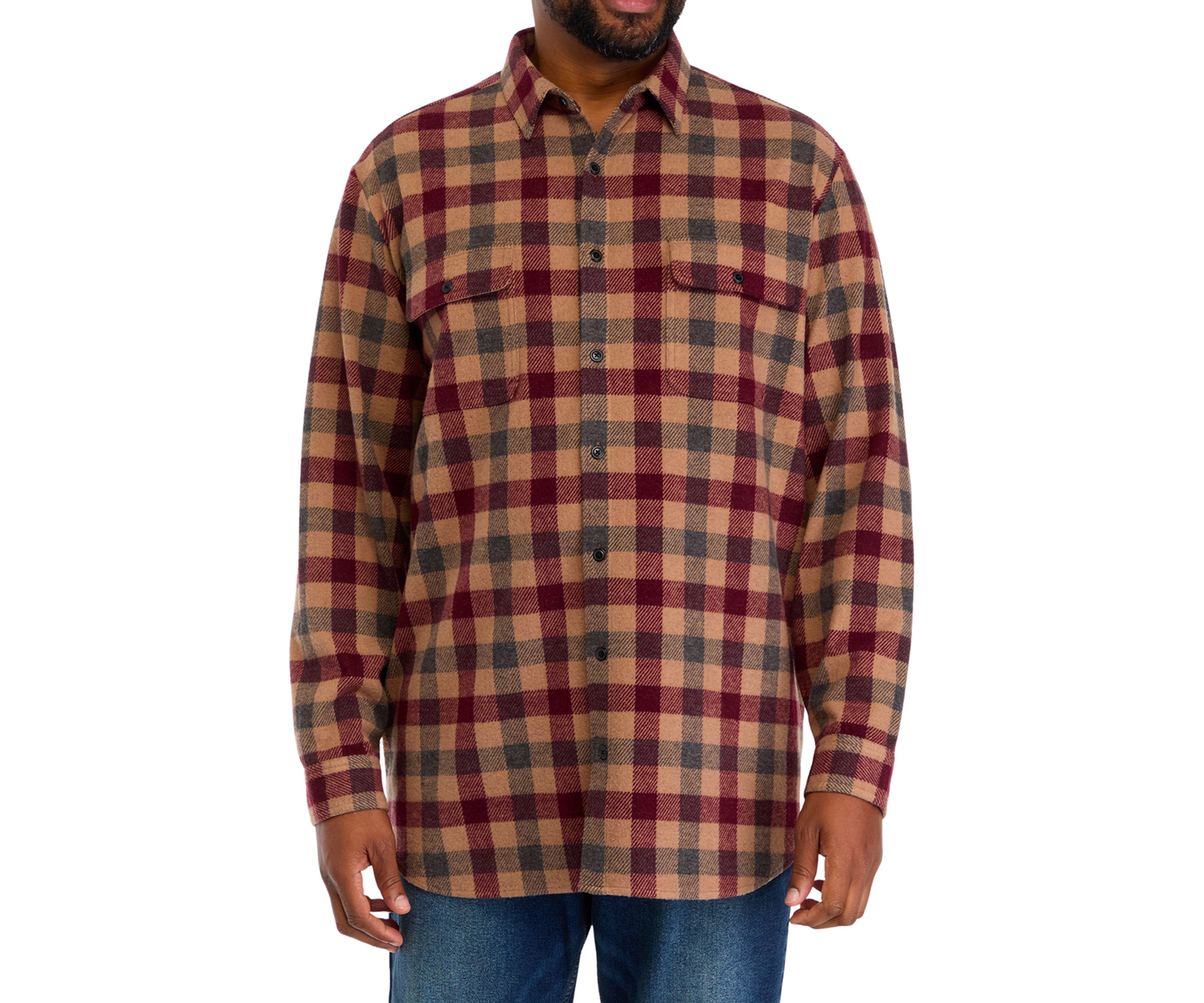 Big & Tall Long Sleeve Plaid Stretch Flannel Shirt