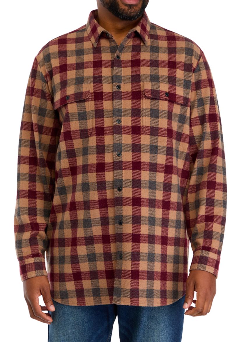 Big & Tall Long Sleeve Plaid Stretch Flannel Shirt