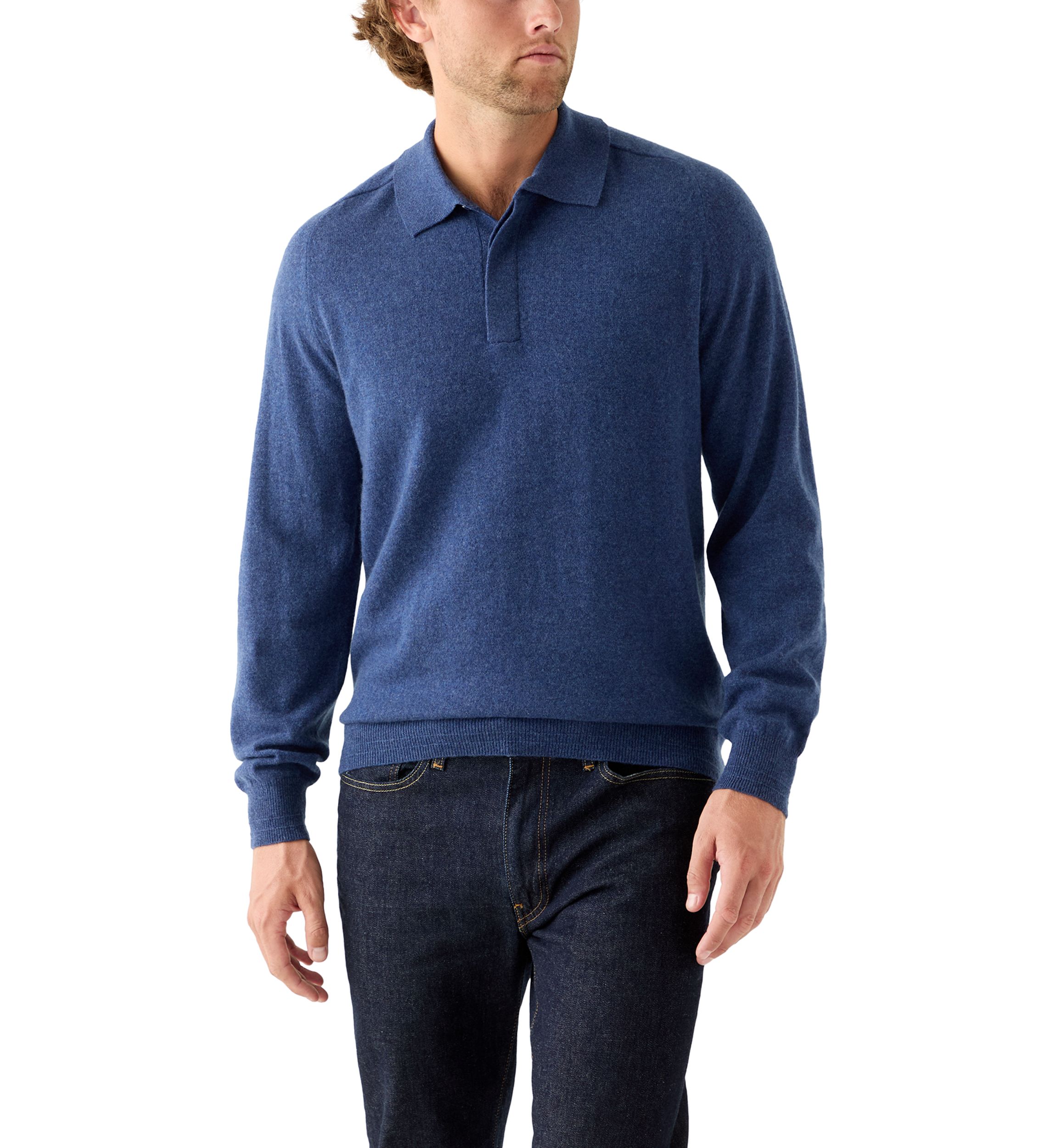 Mens Long Sleeve Covered Placket Polo Shirt