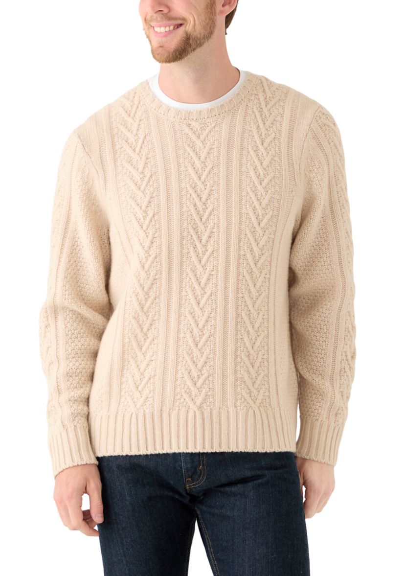 Mens Creamy Heather Cashmere Fisherman Crew Neck Sweater