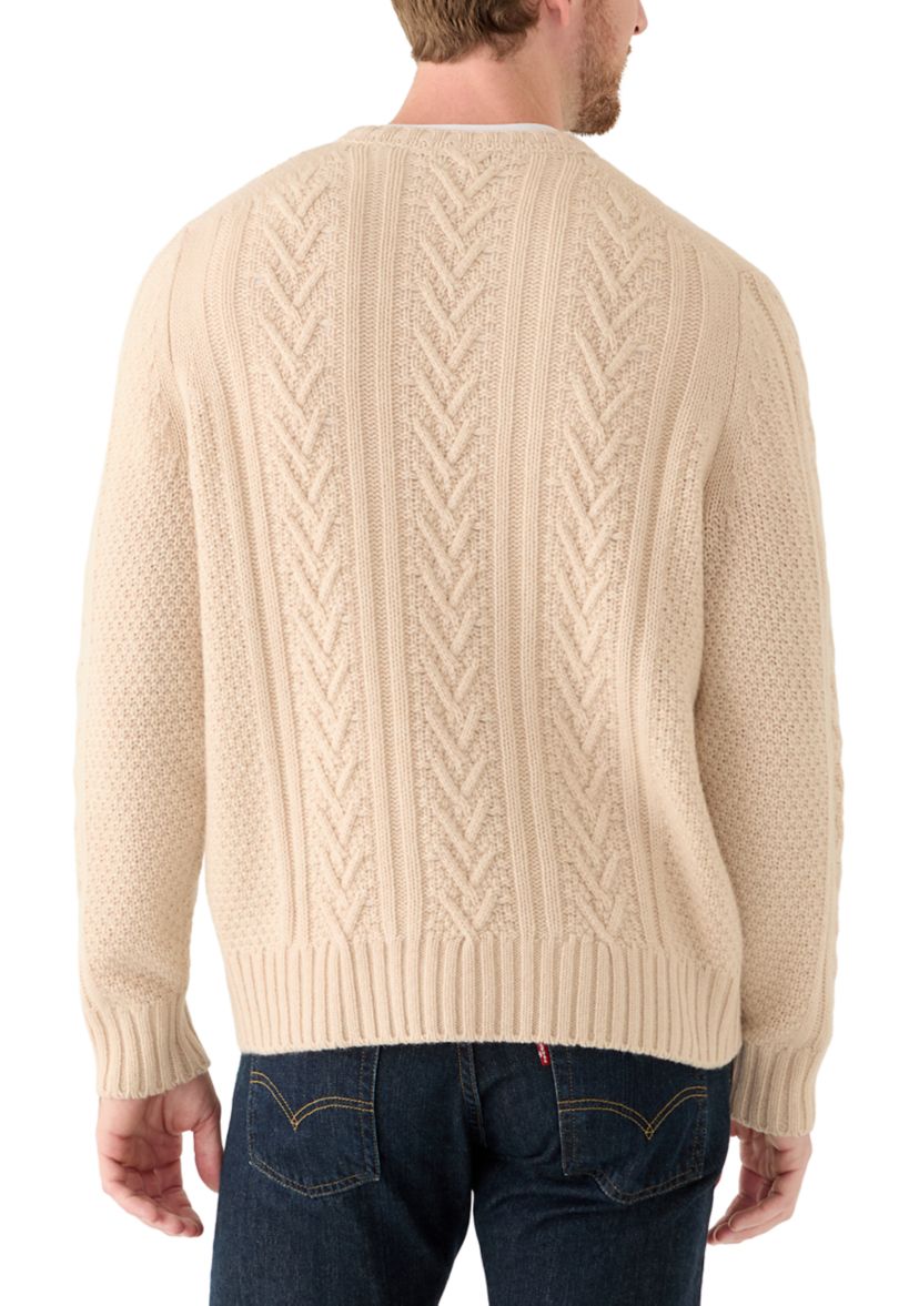 Mens Creamy Heather Cashmere Fisherman Crew Neck Sweater