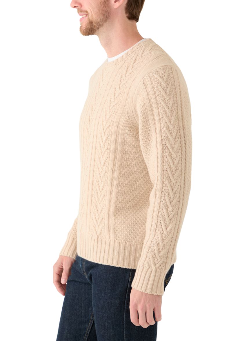 Mens Creamy Heather Cashmere Fisherman Crew Neck Sweater
