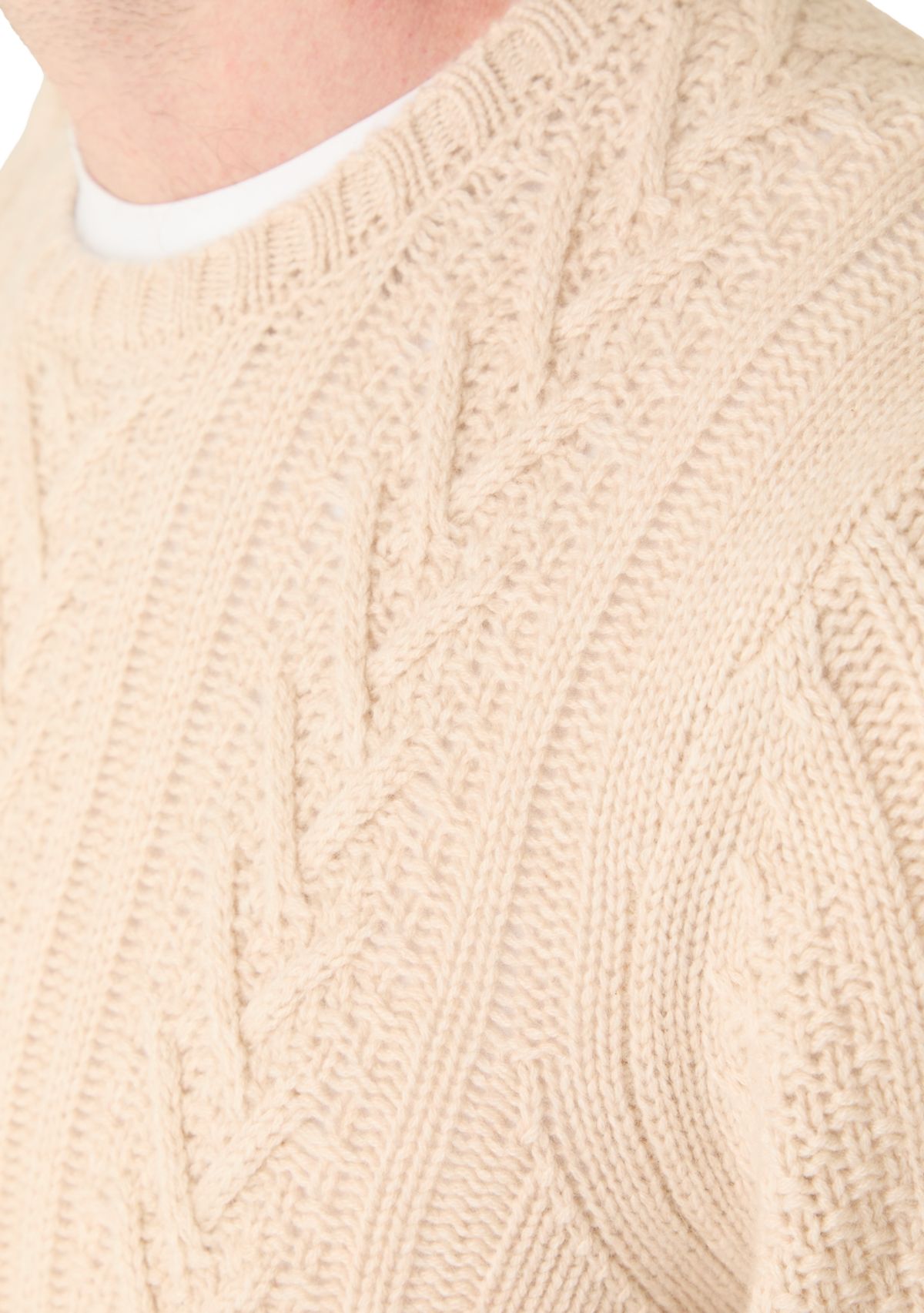 Mens Creamy Heather Cashmere Fisherman Crew Neck Sweater