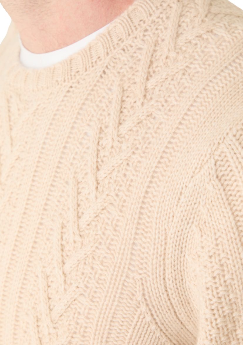 Mens Creamy Heather Cashmere Fisherman Crew Neck Sweater