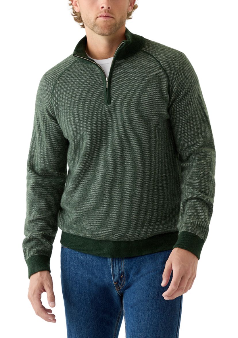 Mens Birdseye Pattern 1/4 Zip Cashmere Sweater