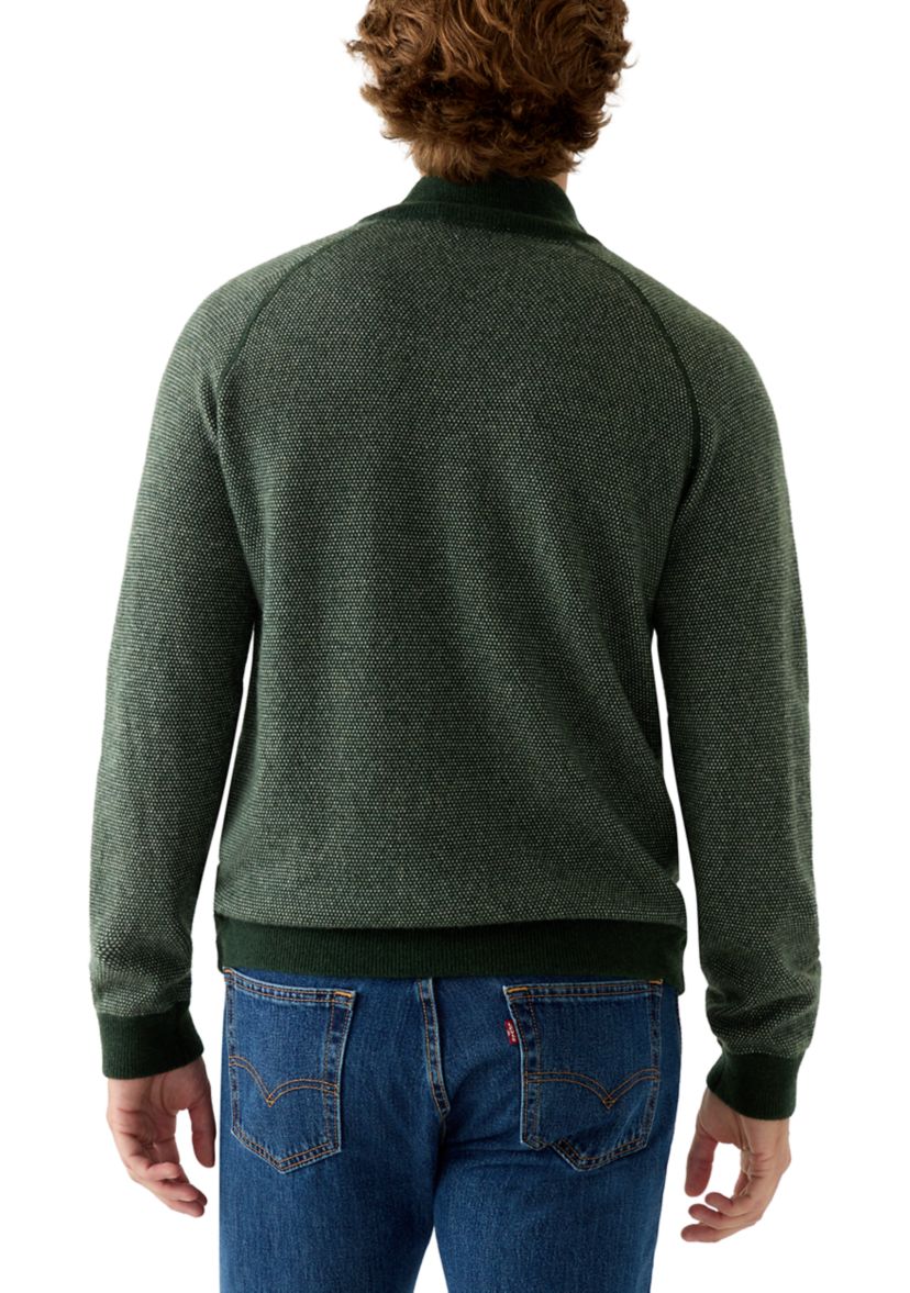 Mens Birdseye Pattern 1/4 Zip Cashmere Sweater