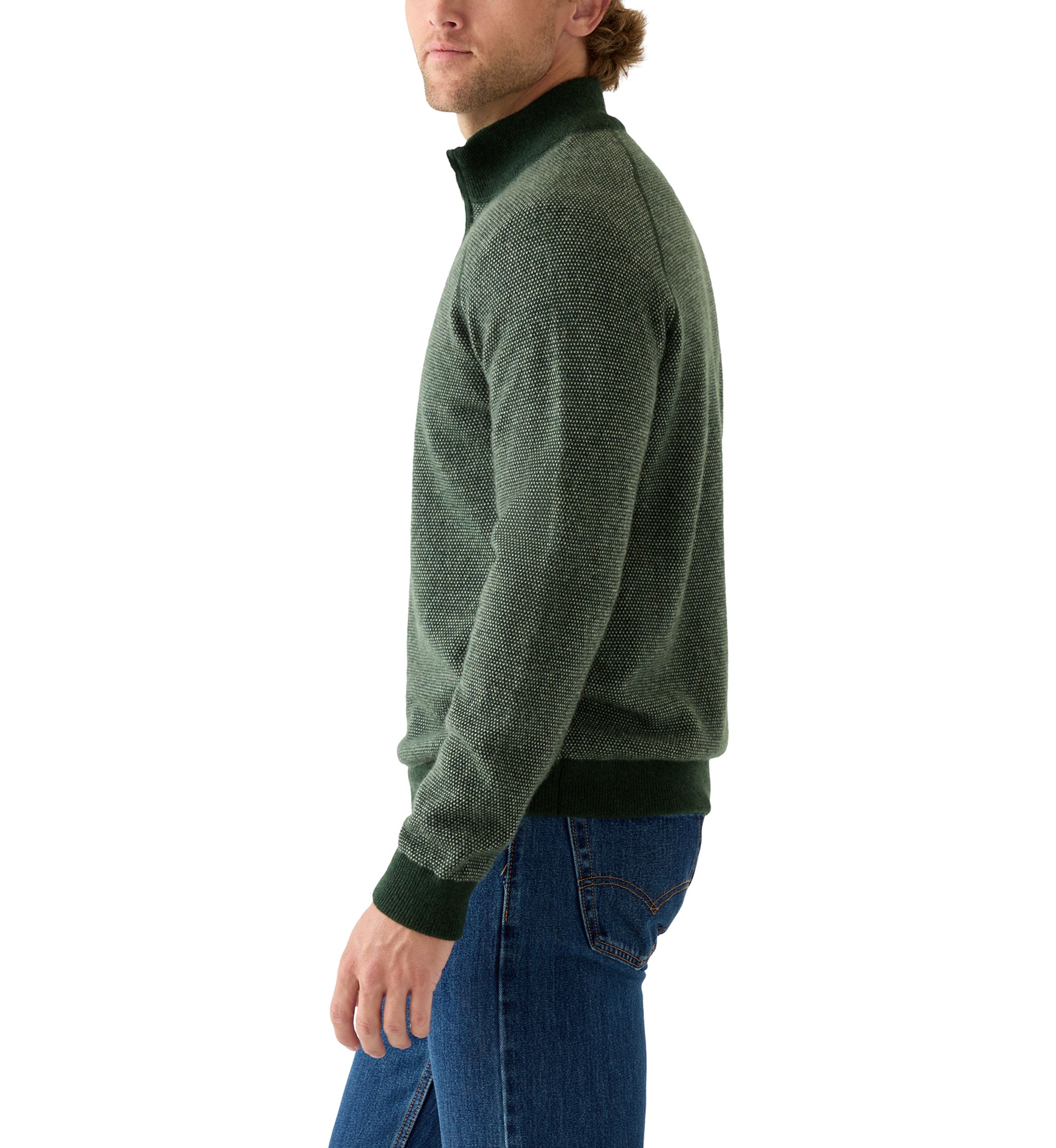 Mens Birdseye Pattern 1/4 Zip Cashmere Sweater