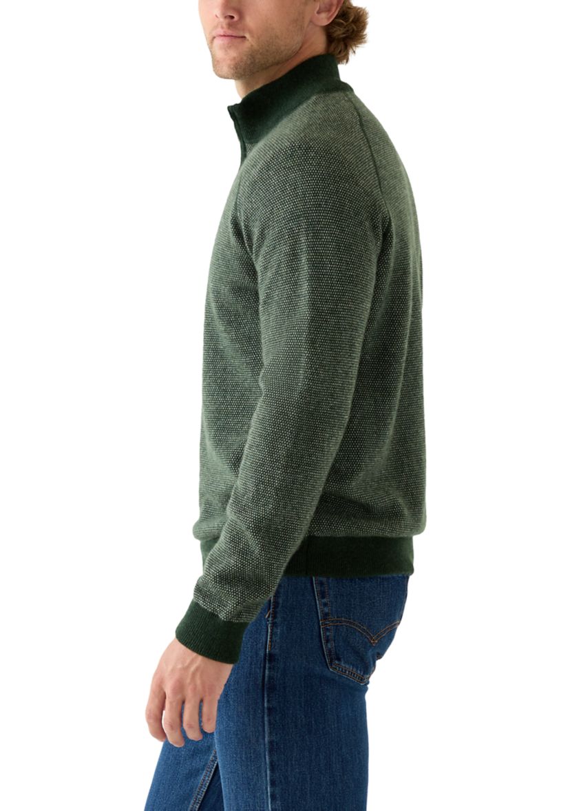 Mens Birdseye Pattern 1/4 Zip Cashmere Sweater