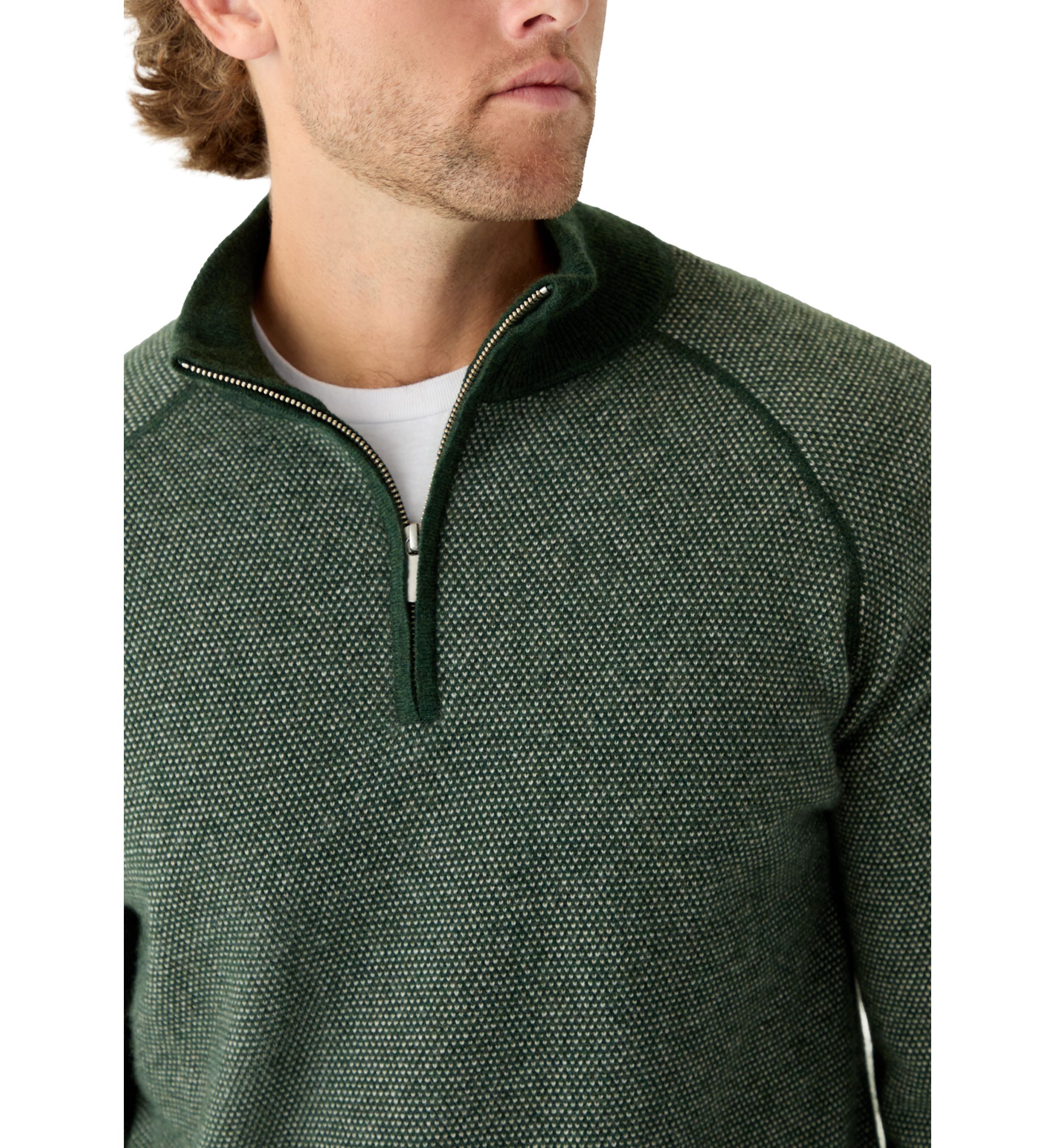 Mens Birdseye Pattern 1/4 Zip Cashmere Sweater