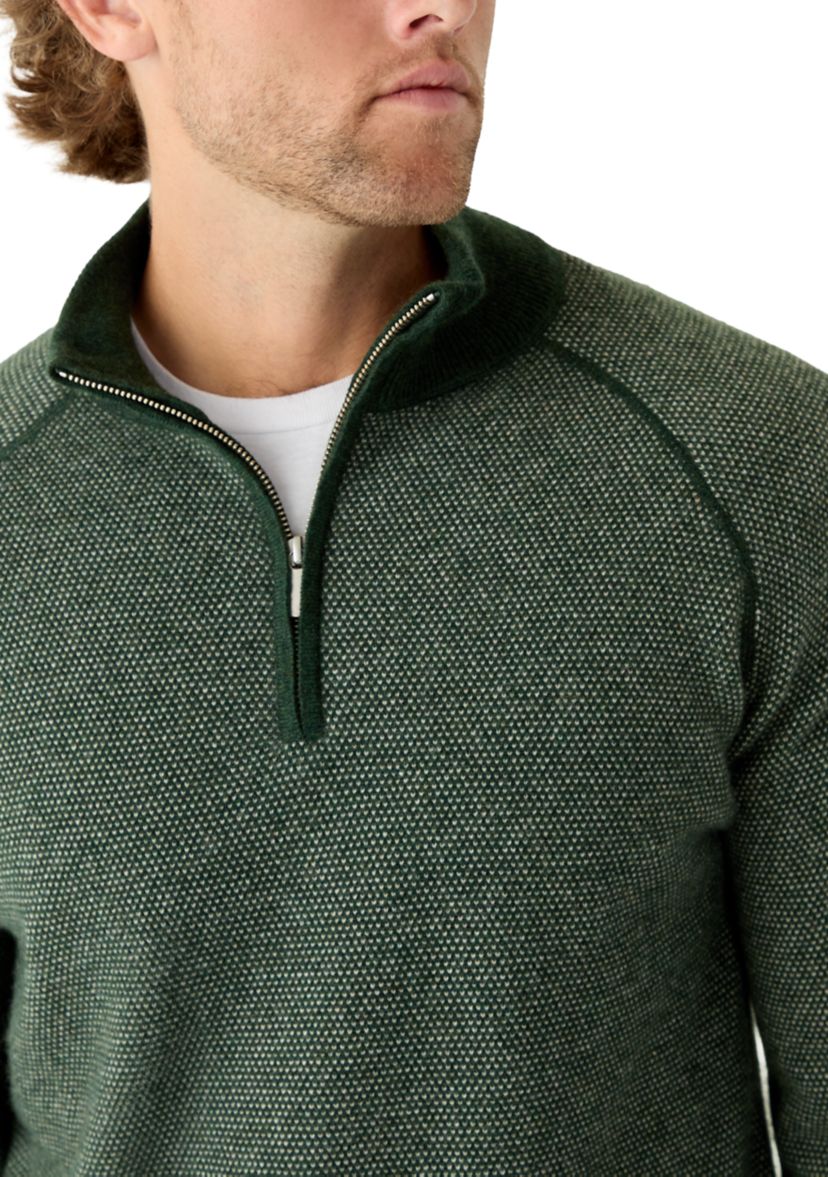 Mens Birdseye Pattern 1/4 Zip Cashmere Sweater