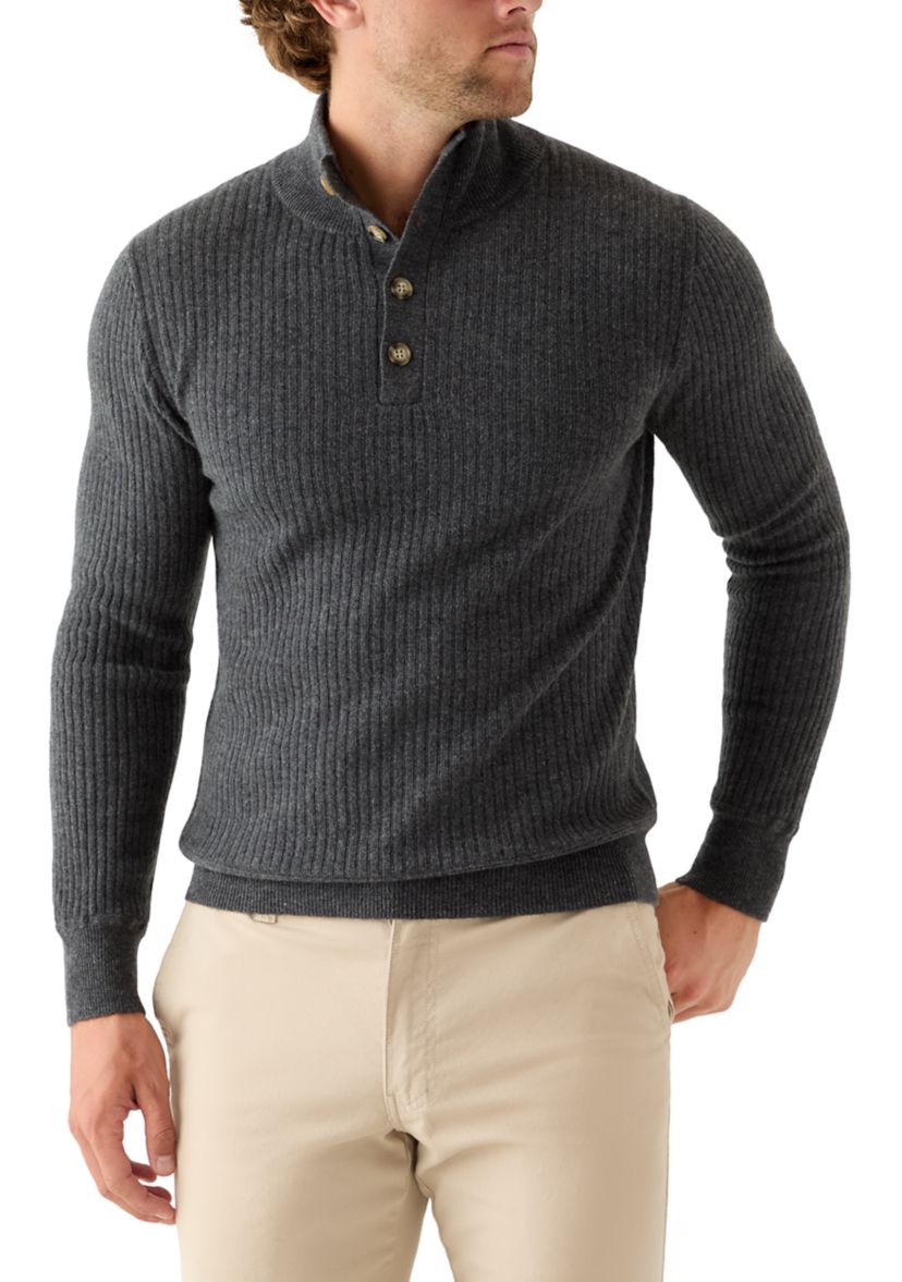 Mens Ribbed Button Neck Pullover Sweater 