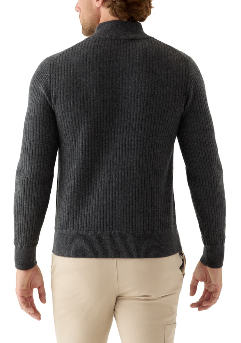 Mens Ribbed Button Neck Pullover Sweater 