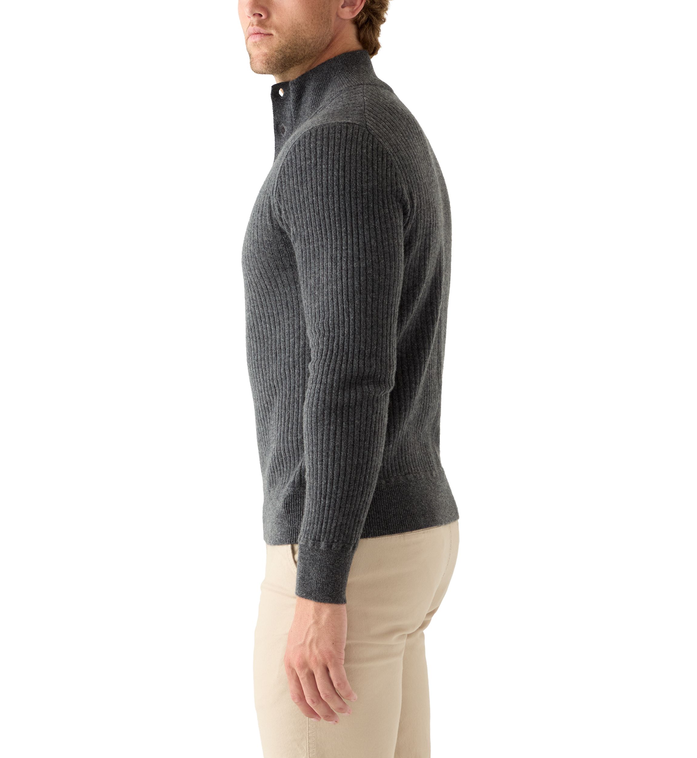 Mens Ribbed Button Neck Pullover Sweater 