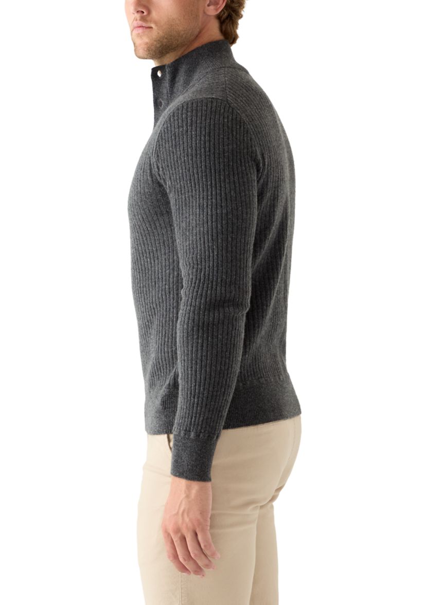 Mens Ribbed Button Neck Pullover Sweater 