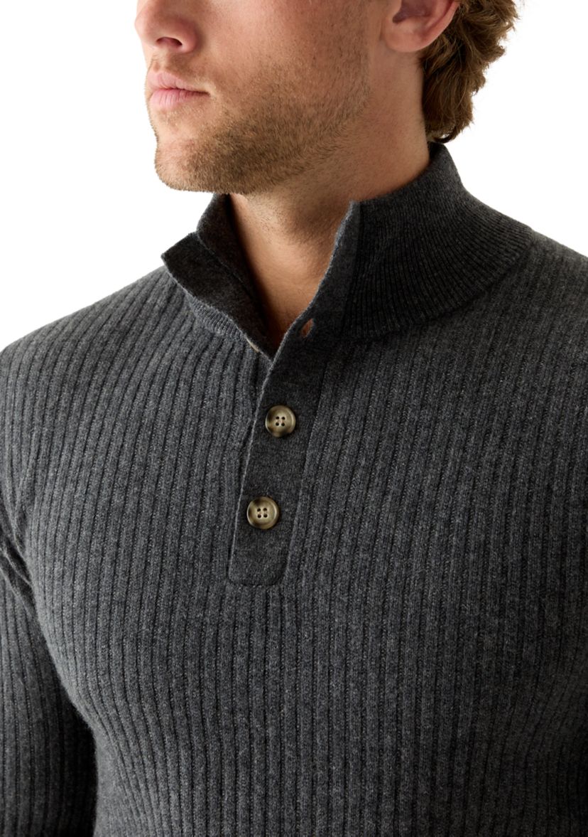 Mens Ribbed Button Neck Pullover Sweater 