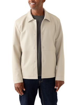 TRUTH by Republic Men's Faux Leather Snap Front Shacket, Beige, Large