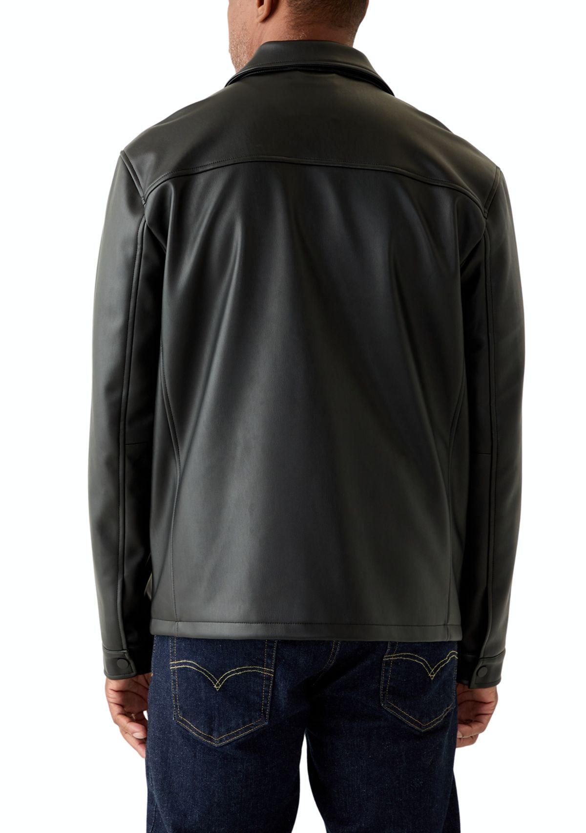 Mens Faux Leather Snap Front Shacket
