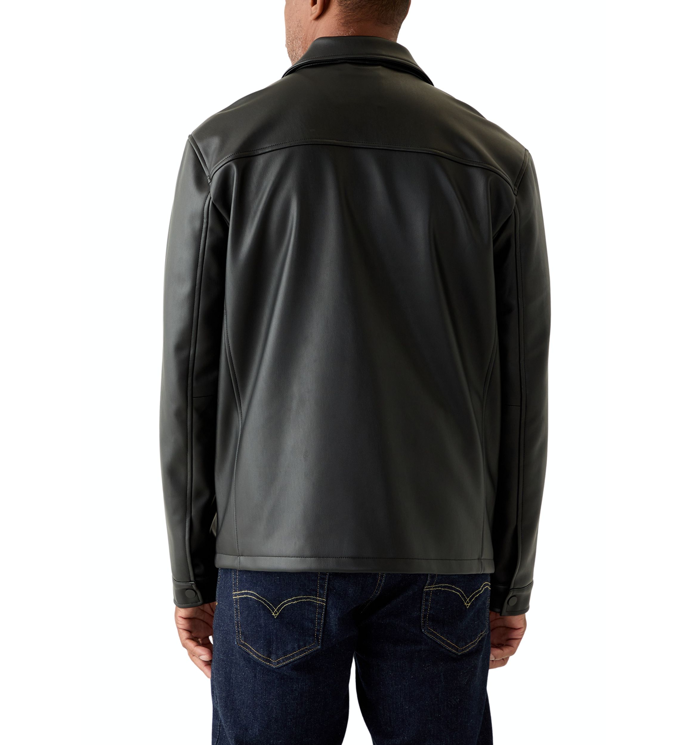 Mens Faux Leather Snap Front Shacket