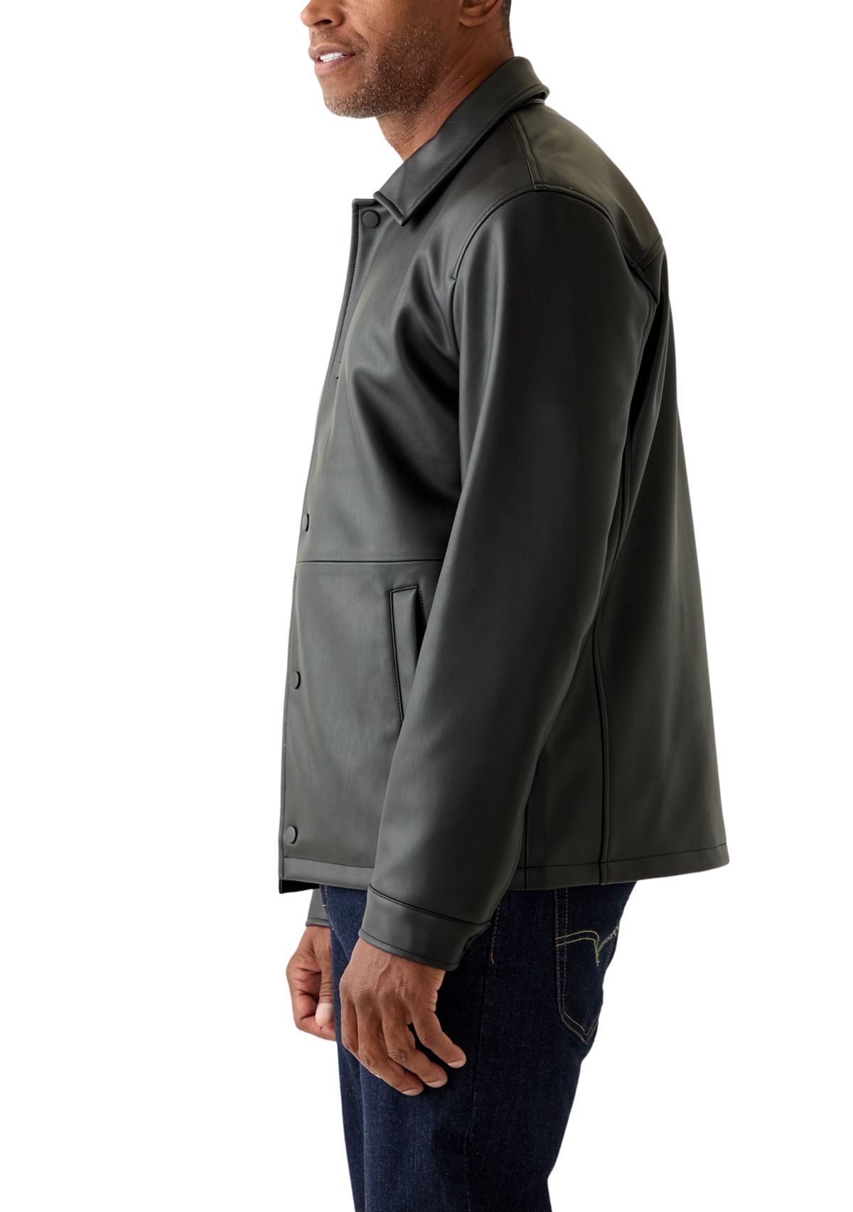 Mens Faux Leather Snap Front Shacket