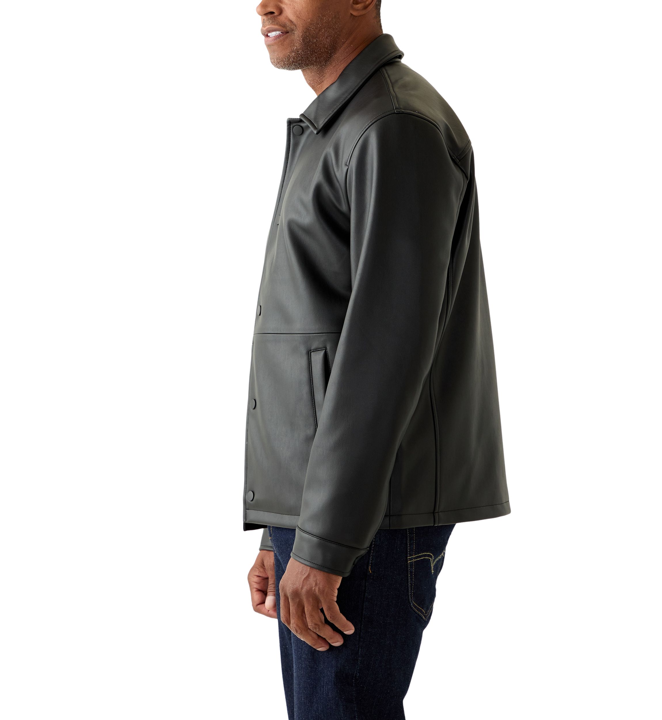 Mens Faux Leather Snap Front Shacket